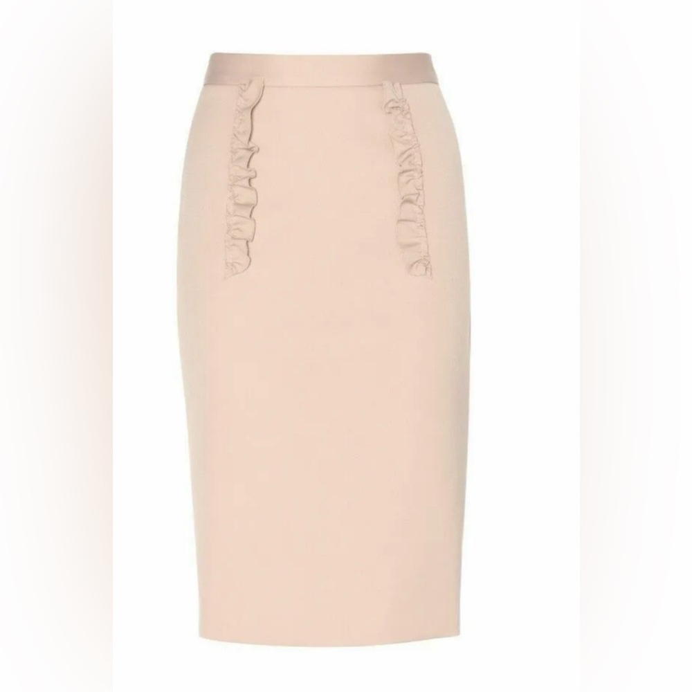 MIU MIU Miu Miu Beige Ruffle Detail Pencil Skirt